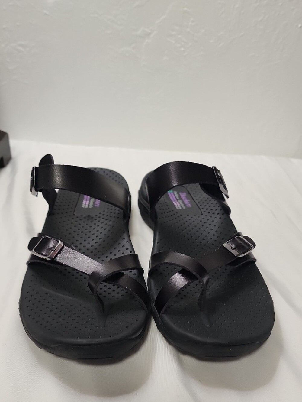 Skechers Black Perforated Slide Sandals with Ankle Strap - Picture 8 of 8